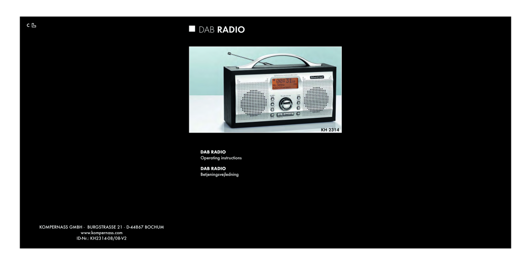Kompernass KH 2314 manual Dab Radio, DAB RADIO Operating instructions DAB RADIO, Betjeningsvejledning 
