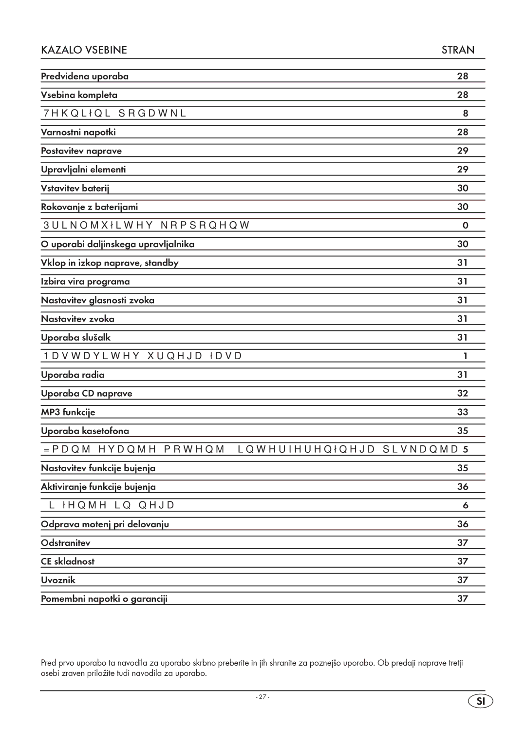 Kompernass KH 2316 manual Kazalo Vsebine Stran 