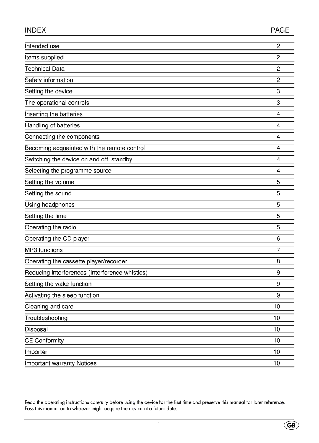 Kompernass KH 2316 manual Index 