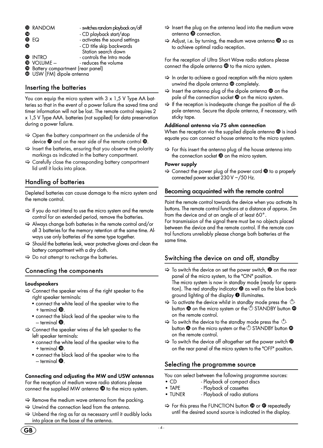 Kompernass KH 2316 manual Inserting the batteries, Handling of batteries, Connecting the components 