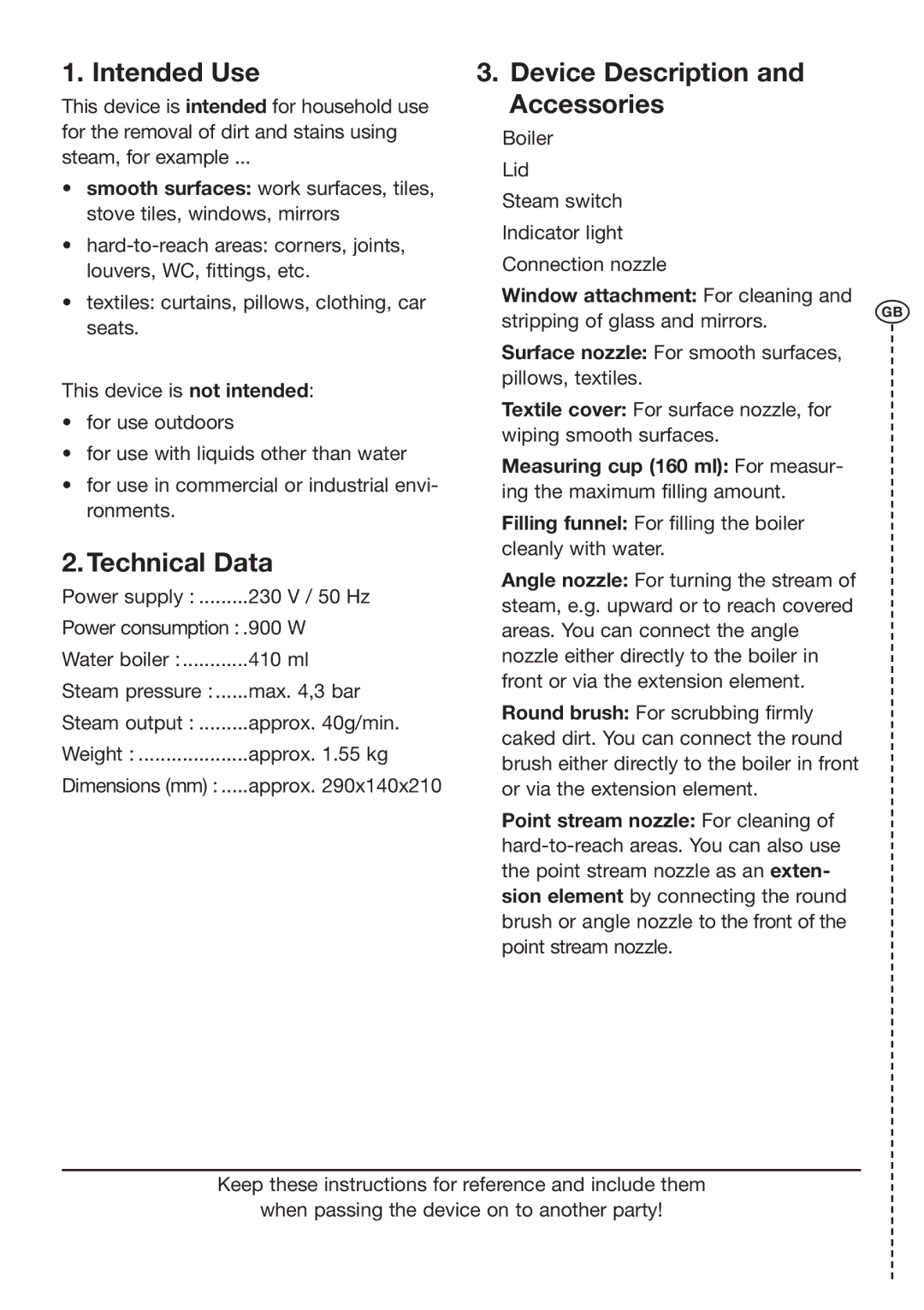 Kompernass KH 2323 manual Intended Use, Technical Data, Device Description and Accessories 