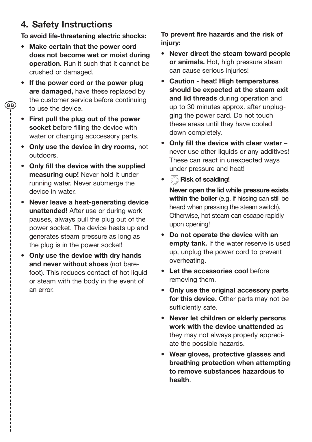 Kompernass KH 2323 manual Safety Instructions 