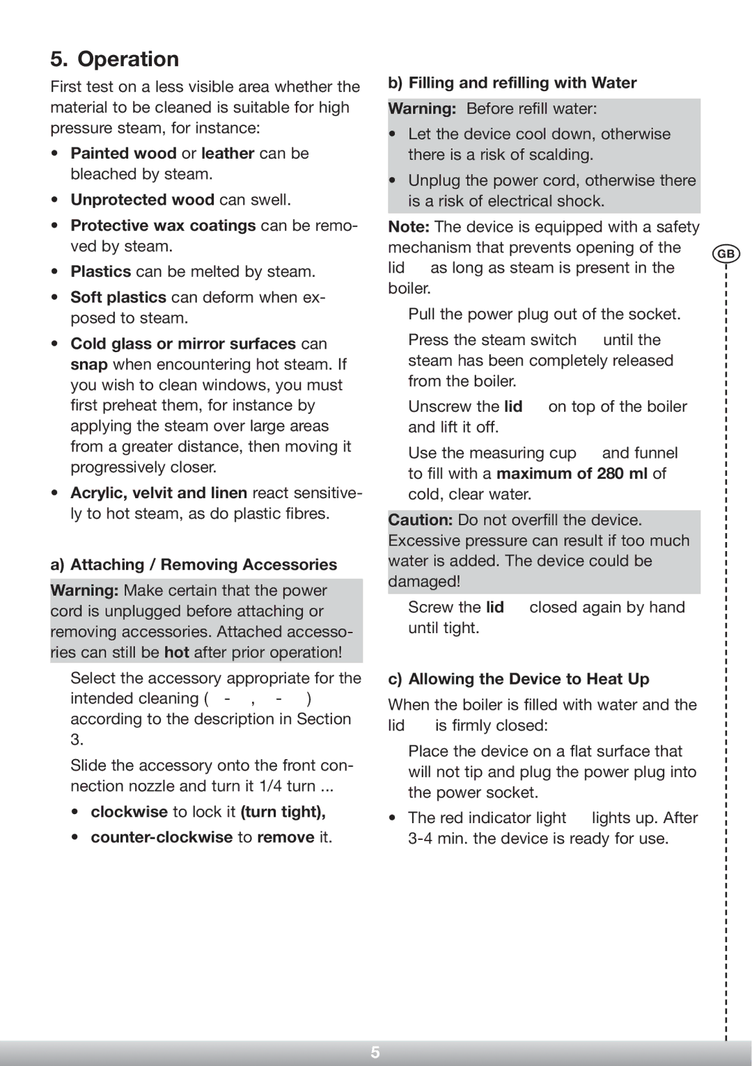 Kompernass KH 2323 manual Operation, Allowing the Device to Heat Up 