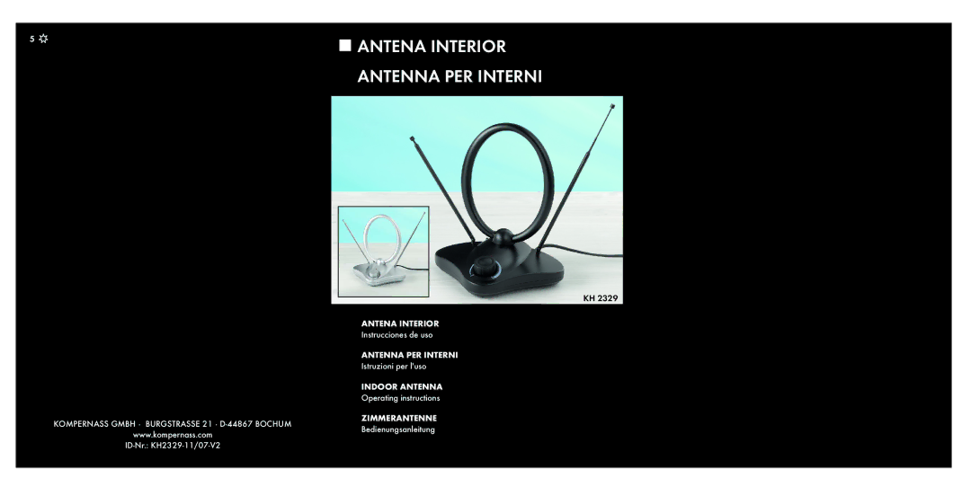 Kompernass KH 2329 manual Antena Interior Antenna PER Interni 