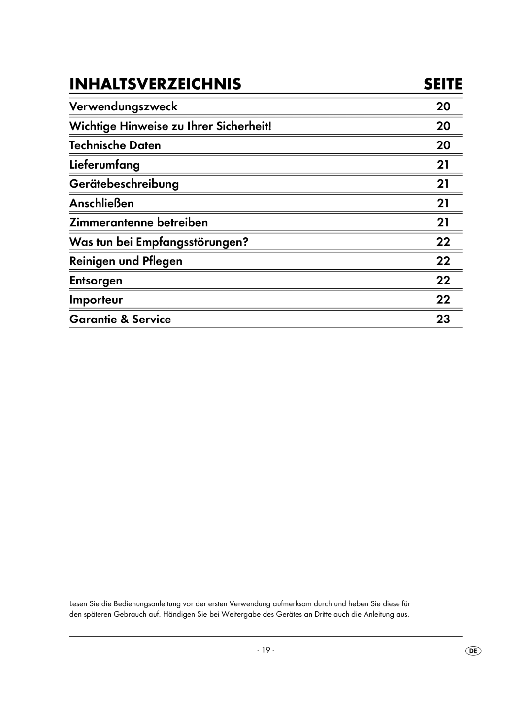 Kompernass KH 2329 manual Inhaltsverzeichnis Seite 