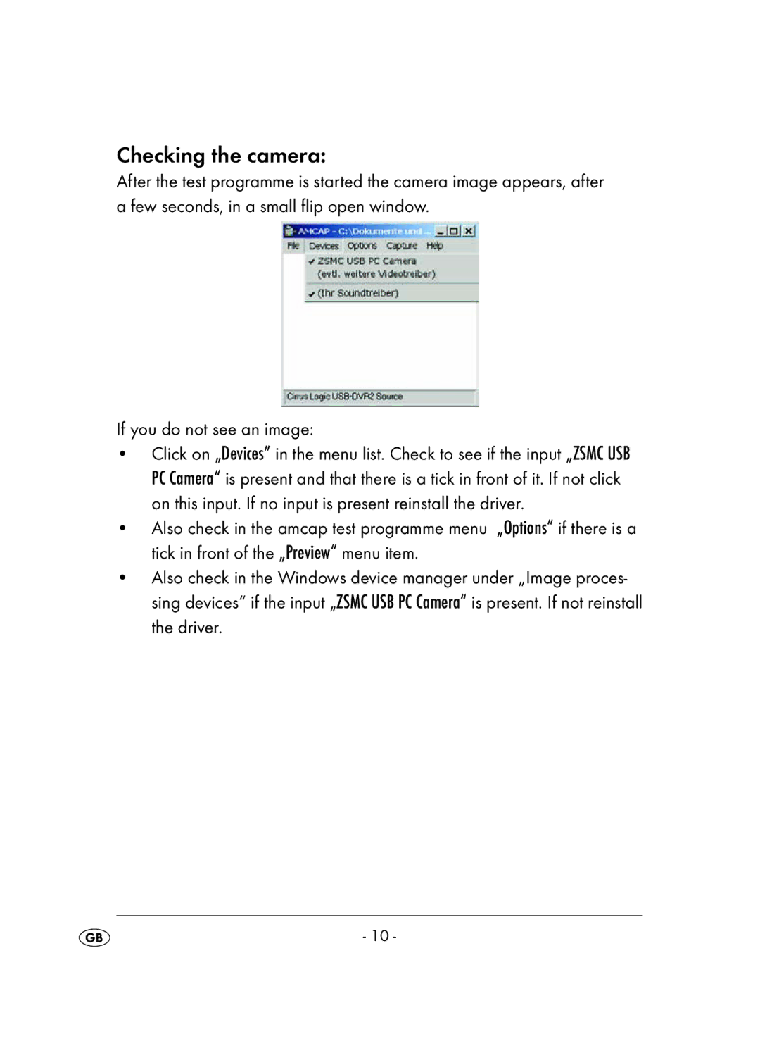 Kompernass KH 2346 operating instructions Checking the camera 