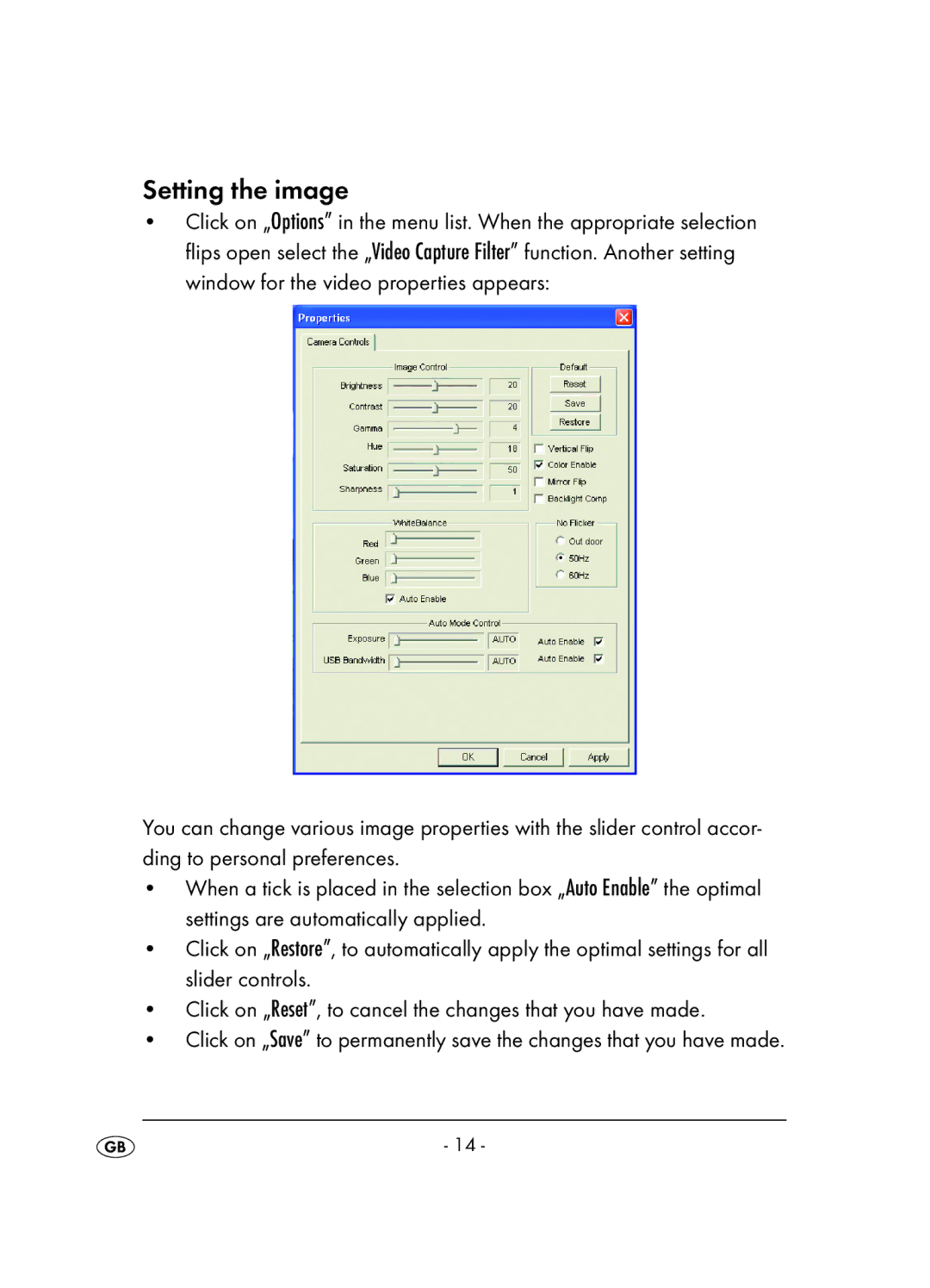 Kompernass KH 2346 operating instructions Setting the image 