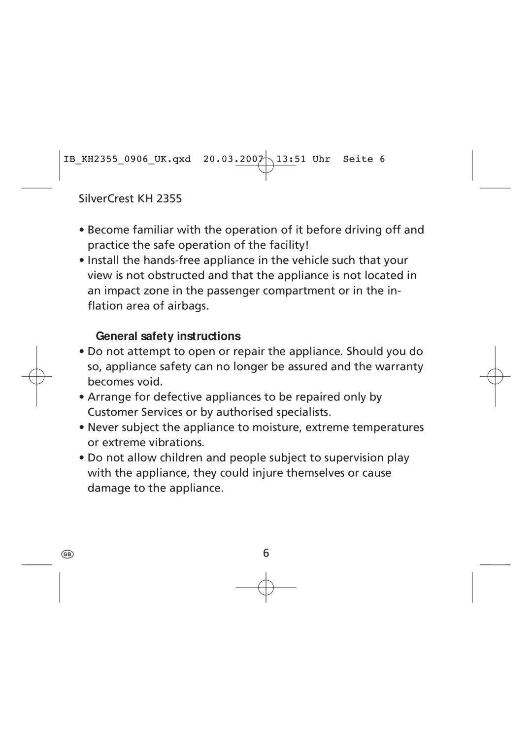 Kompernass KH 2355 manual General safety instructions 