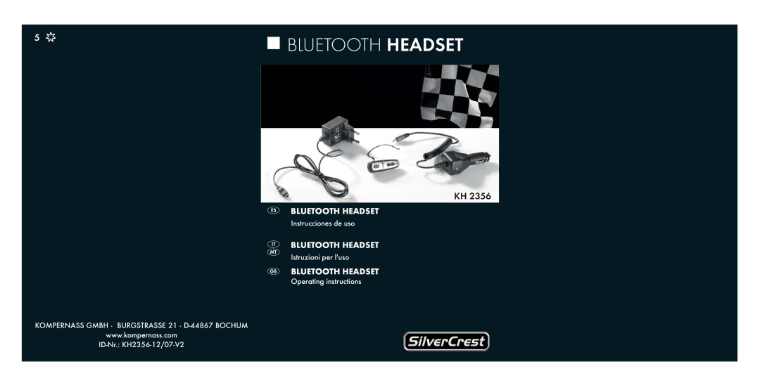 Kompernass KH 2356 manual Bluetooth Headset 