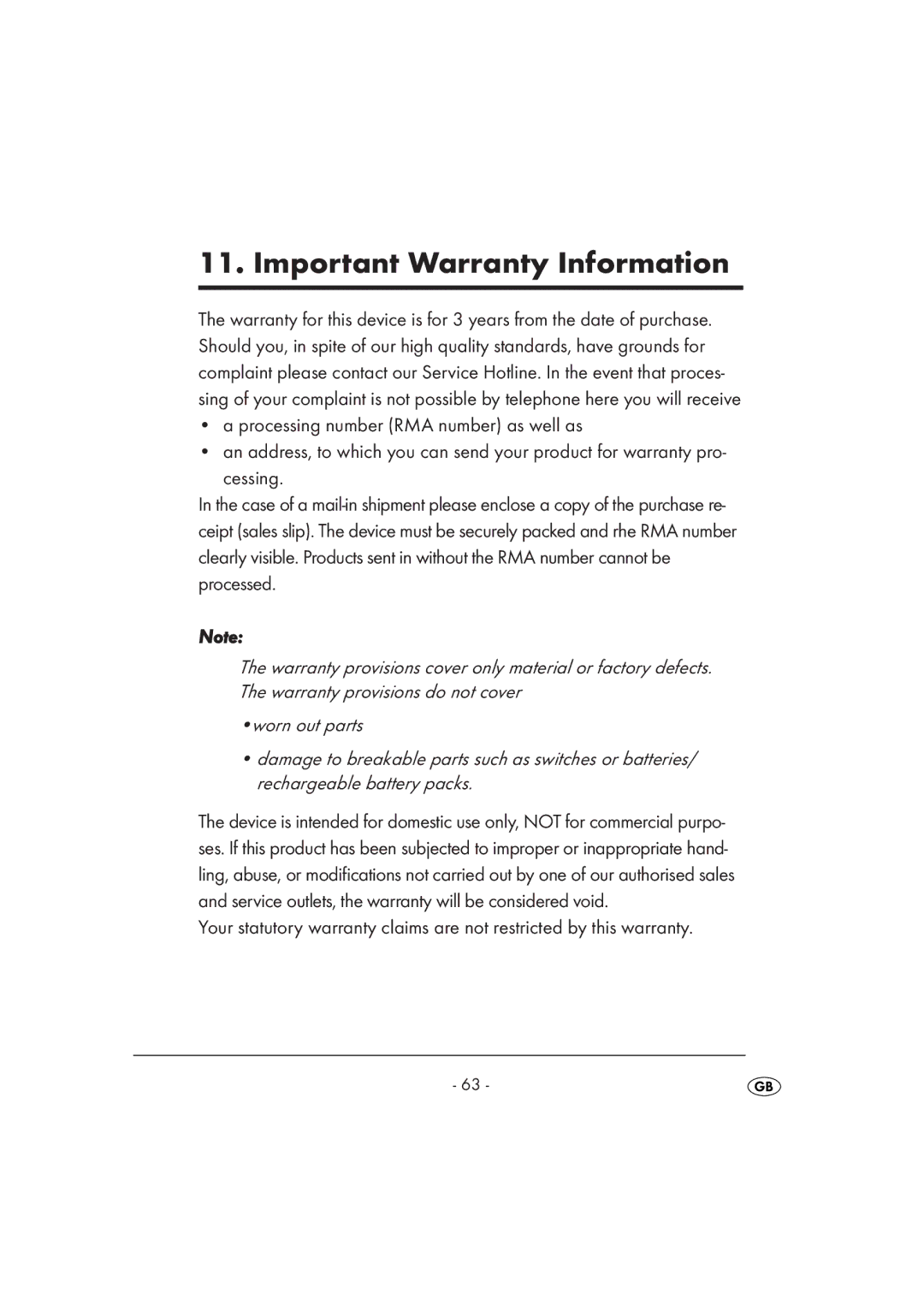 Kompernass KH 2356 manual Important Warranty Information, Processing number RMA number as well as, Cessing 