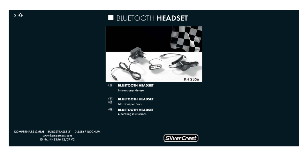 Kompernass KH 2356 manual Bluetooth Headset, KOMPERNASS GMBH · BURGSTRASSE 21 · D-44867BOCHUM, Instrucciones de uso 