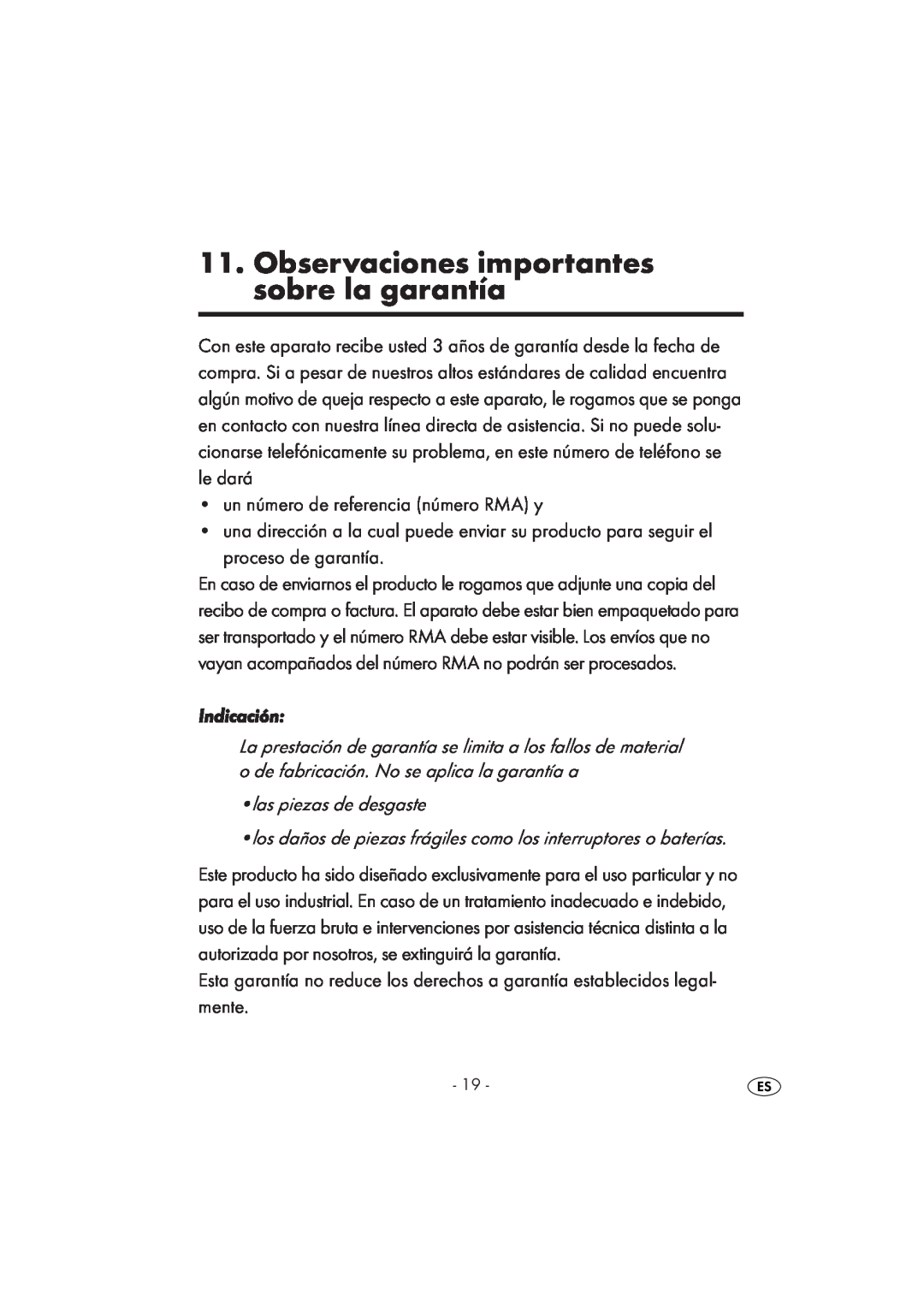 Kompernass KH 2356 manual Observaciones importantes sobre la garantía 