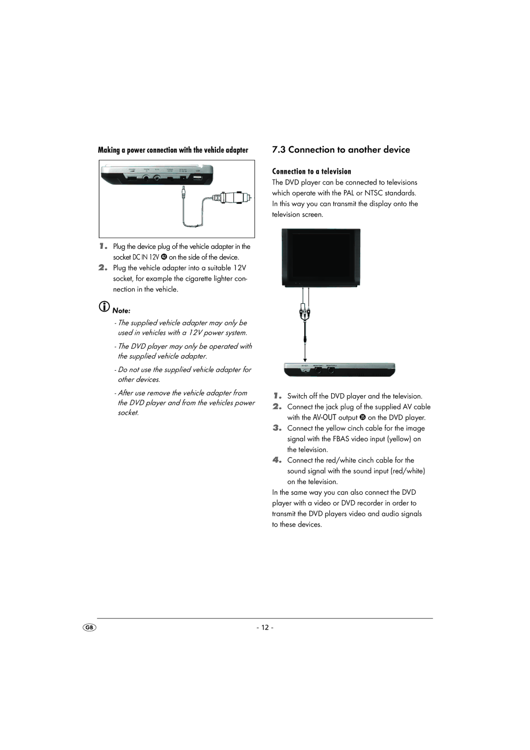 Kompernass KH 2360 Connection to another device, Connection to a television, Switch off the DVD player and the television 