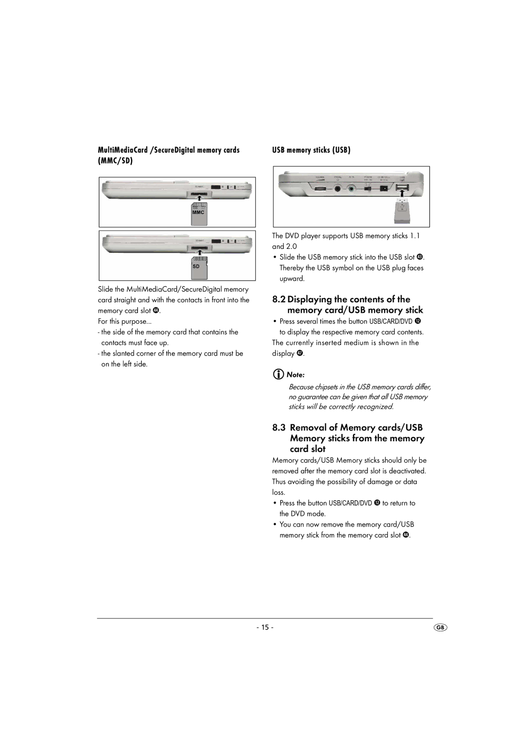 Kompernass KH 2360 instruction manual Card slot, Displaying the contents of the memory card/USB memory stick 