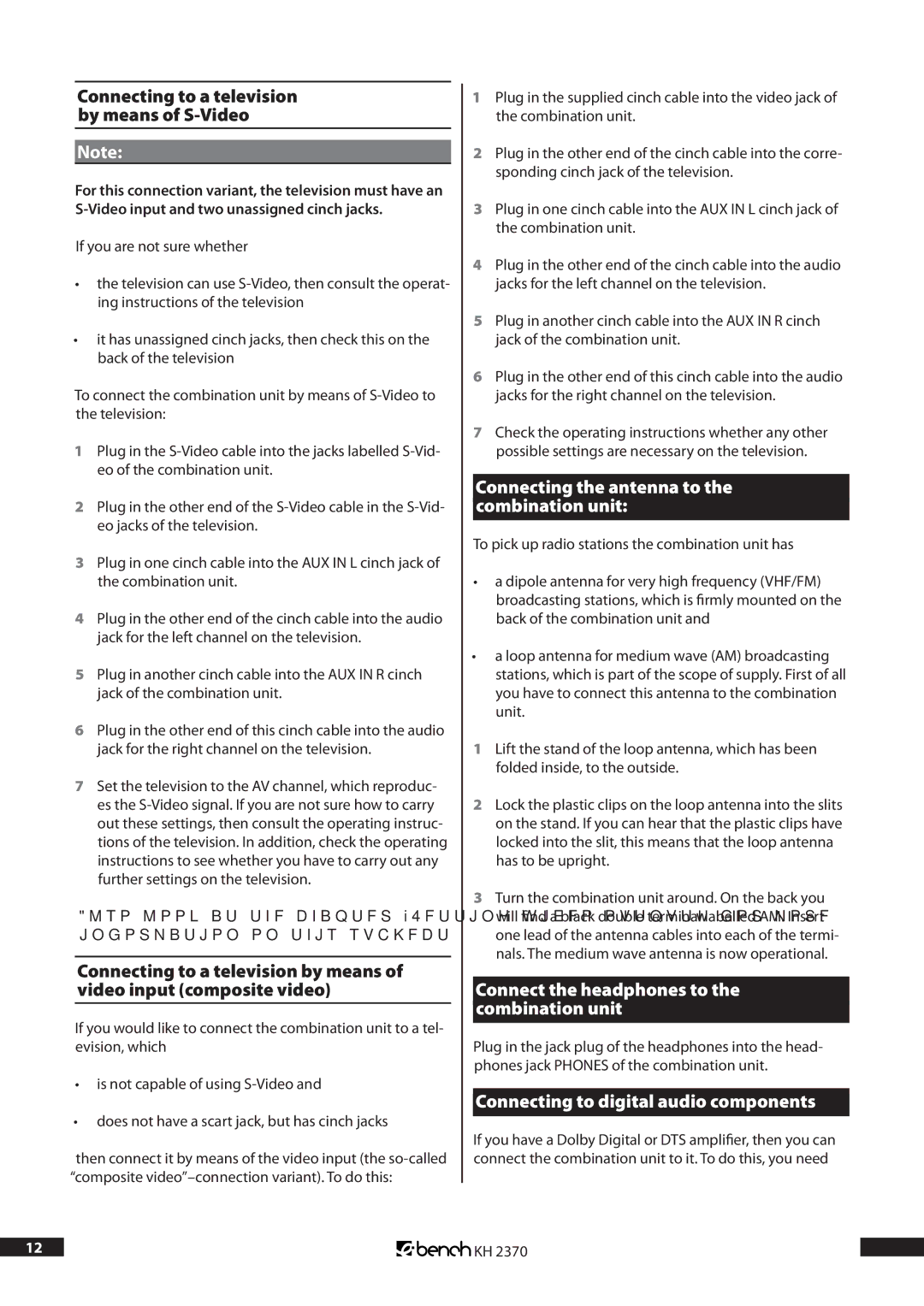 Kompernass KH 2370 Connecting the antenna to the combination unit, Connect the headphones to the combination unit 