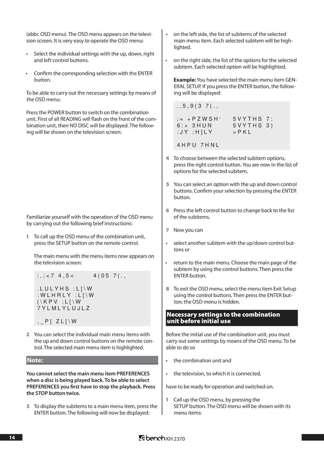 Kompernass KH 2370 operating instructions Setup Menu, TV Display Normal/PS OSD Lang Normal/LB Scr Saver Wide Main 