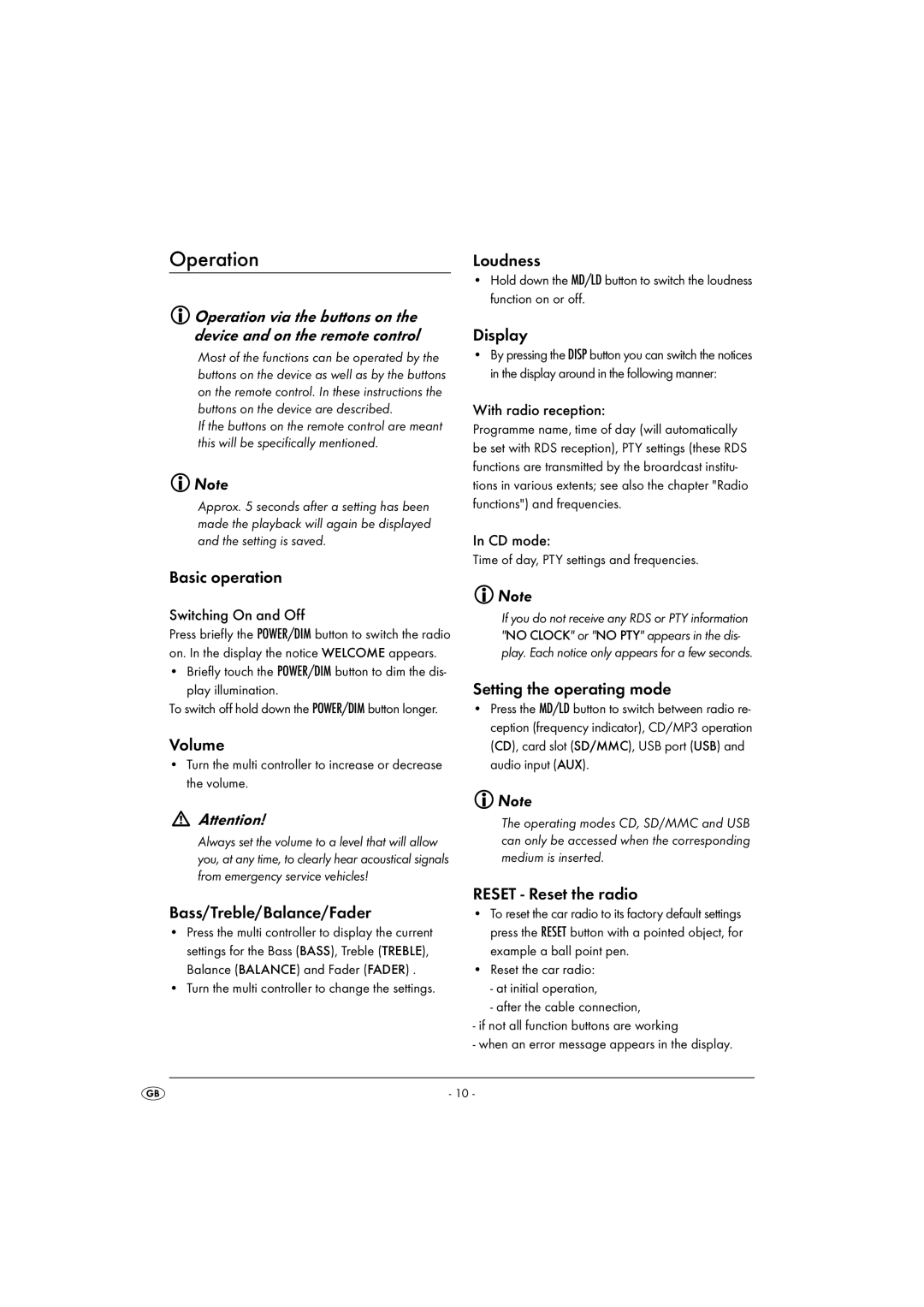 Kompernass KH 2375 operating instructions Operation 