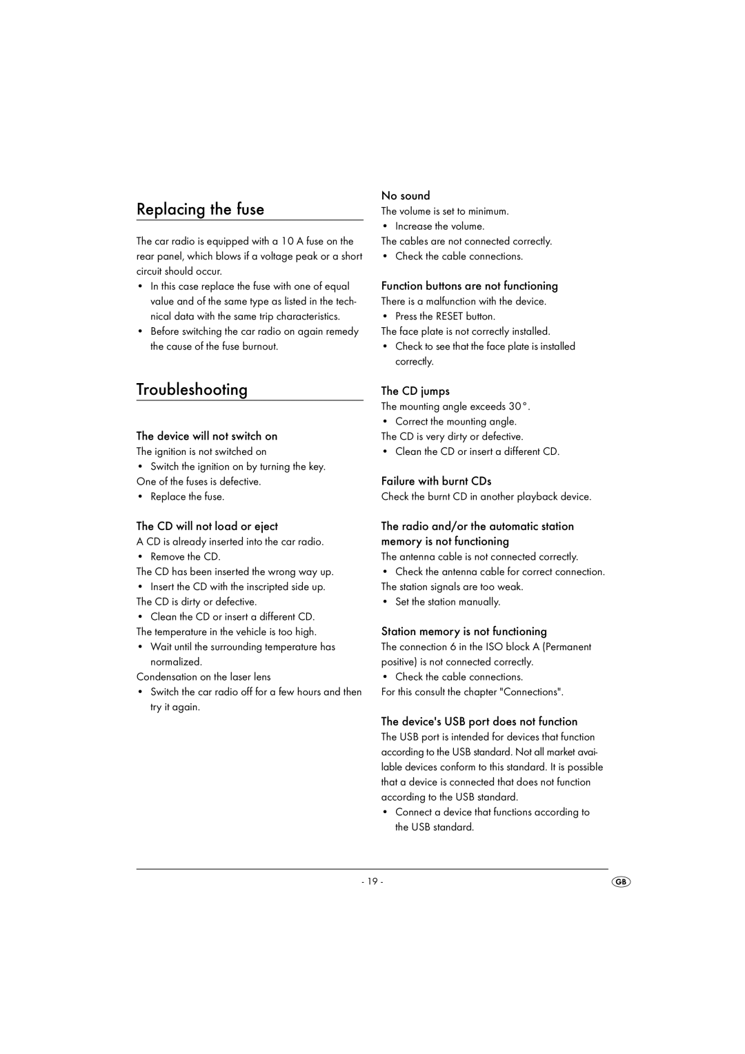 Kompernass KH 2375 operating instructions Replacing the fuse, Troubleshooting 