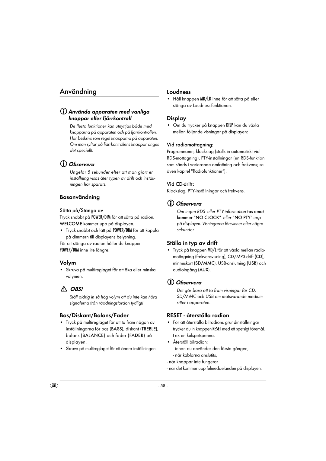 Kompernass KH 2375 operating instructions Användning 