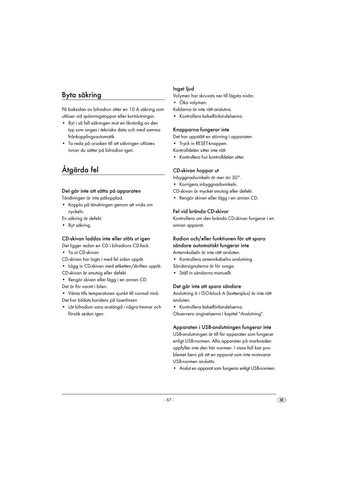 Kompernass KH 2375 operating instructions Byta säkring, Åtgärda fel 