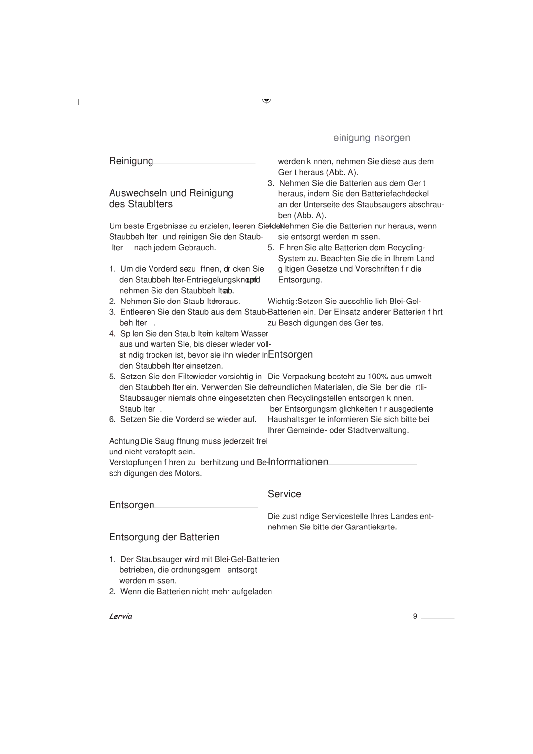 Kompernass KH 280 manual Entsorgen Entsorgung der Batterien, Reinigung / Entsorgen, Informationen Service 