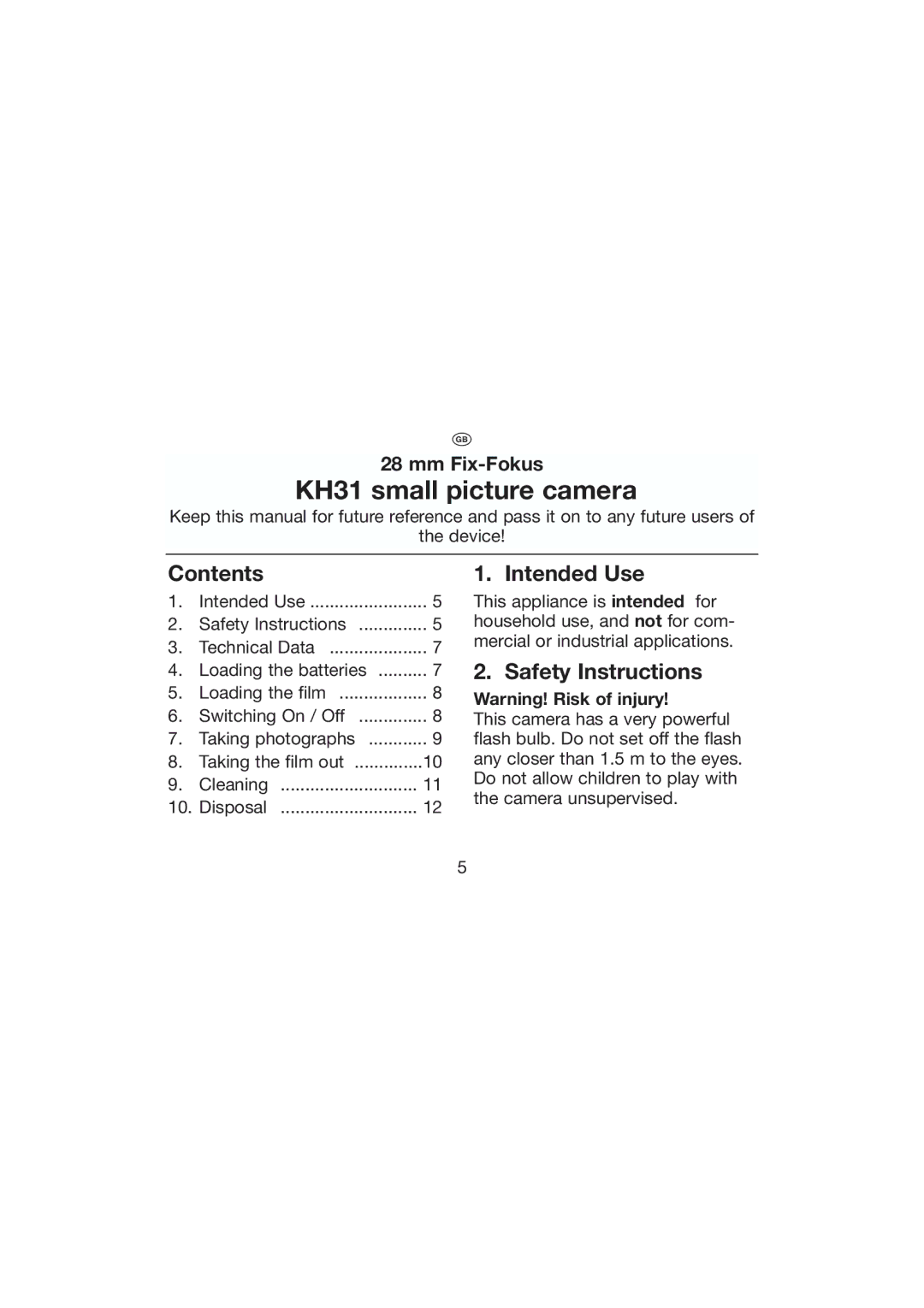 Kompernass KH 31 manual Contents Intended Use, Safety Instructions 