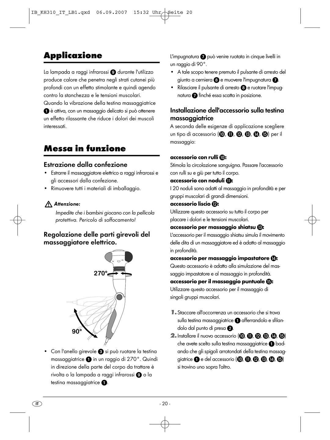 Kompernass KH 310 manual Applicazione, Messa in funzione, Estrazione dalla confezione 