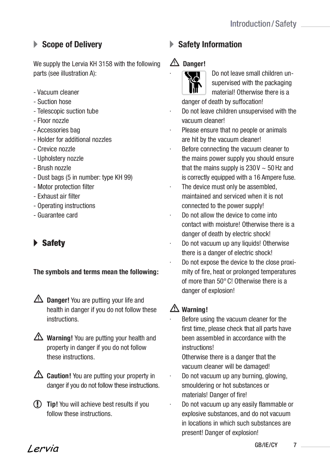 Kompernass KH 3158 manual Scope of Delivery, Introduction / Safety, Safety Information 