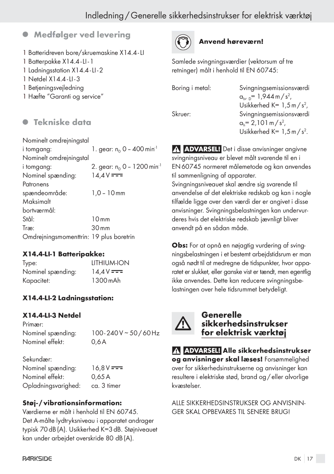 Kompernass KH 3188 manual Medfølger ved levering, Tekniske data 