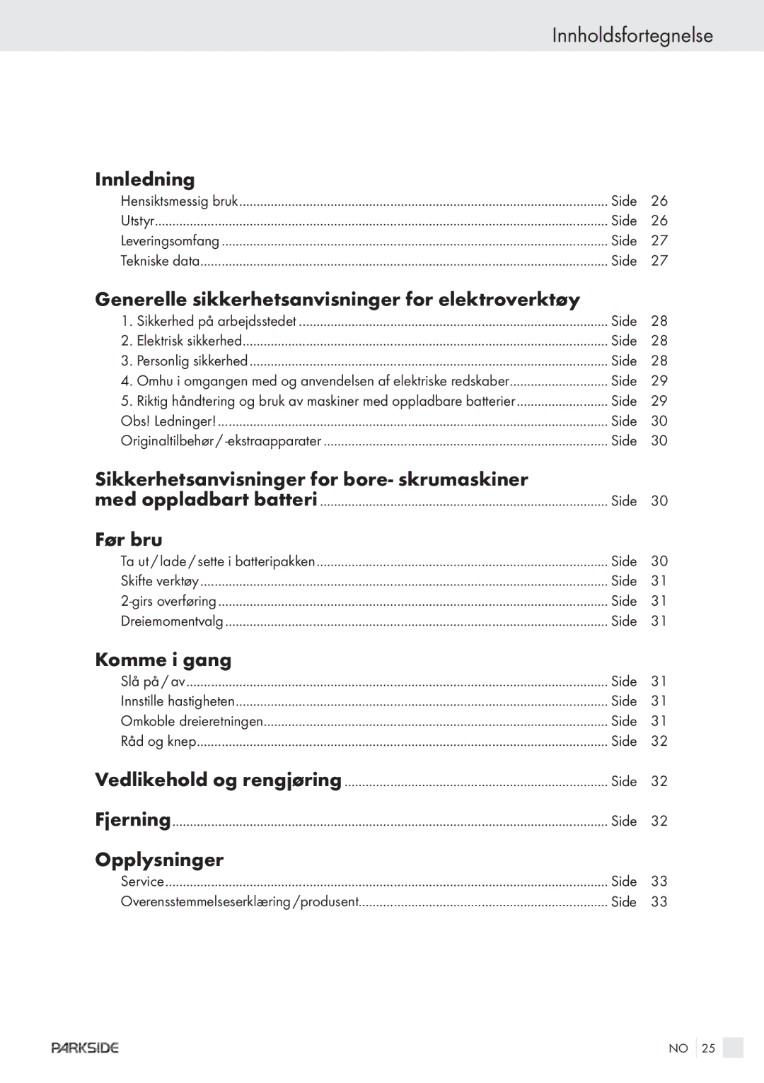 Kompernass KH 3188 manual Innholdsfortegnelse 