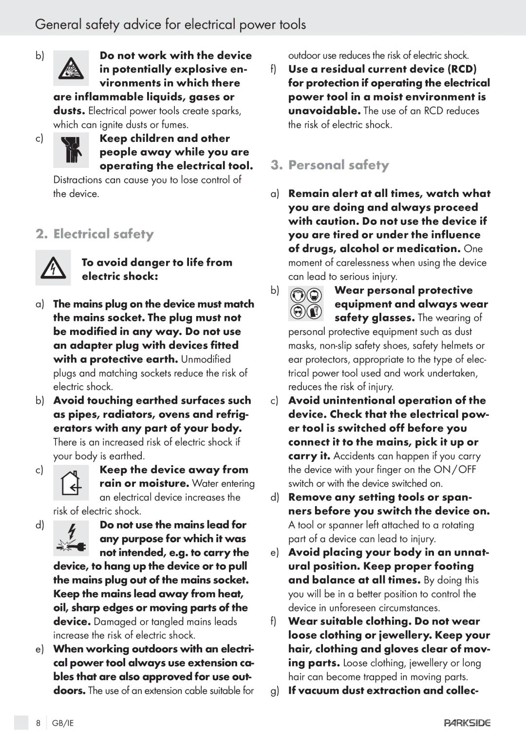 Kompernass KH 3188 manual General safety advice for electrical power tools, Electrical safety, Personal safety 