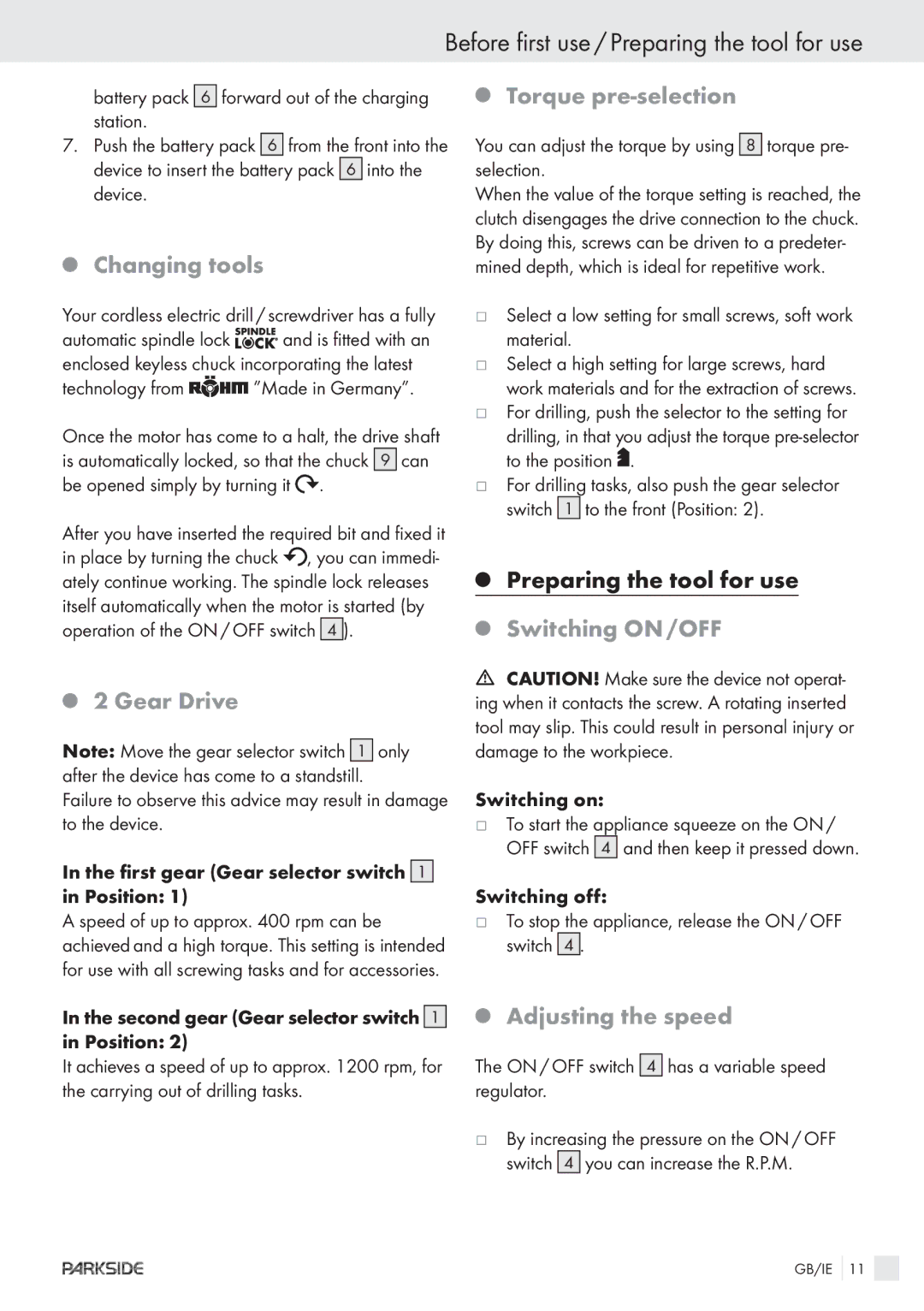 Kompernass KH 3188 manual Before first use / Preparing the tool for use 