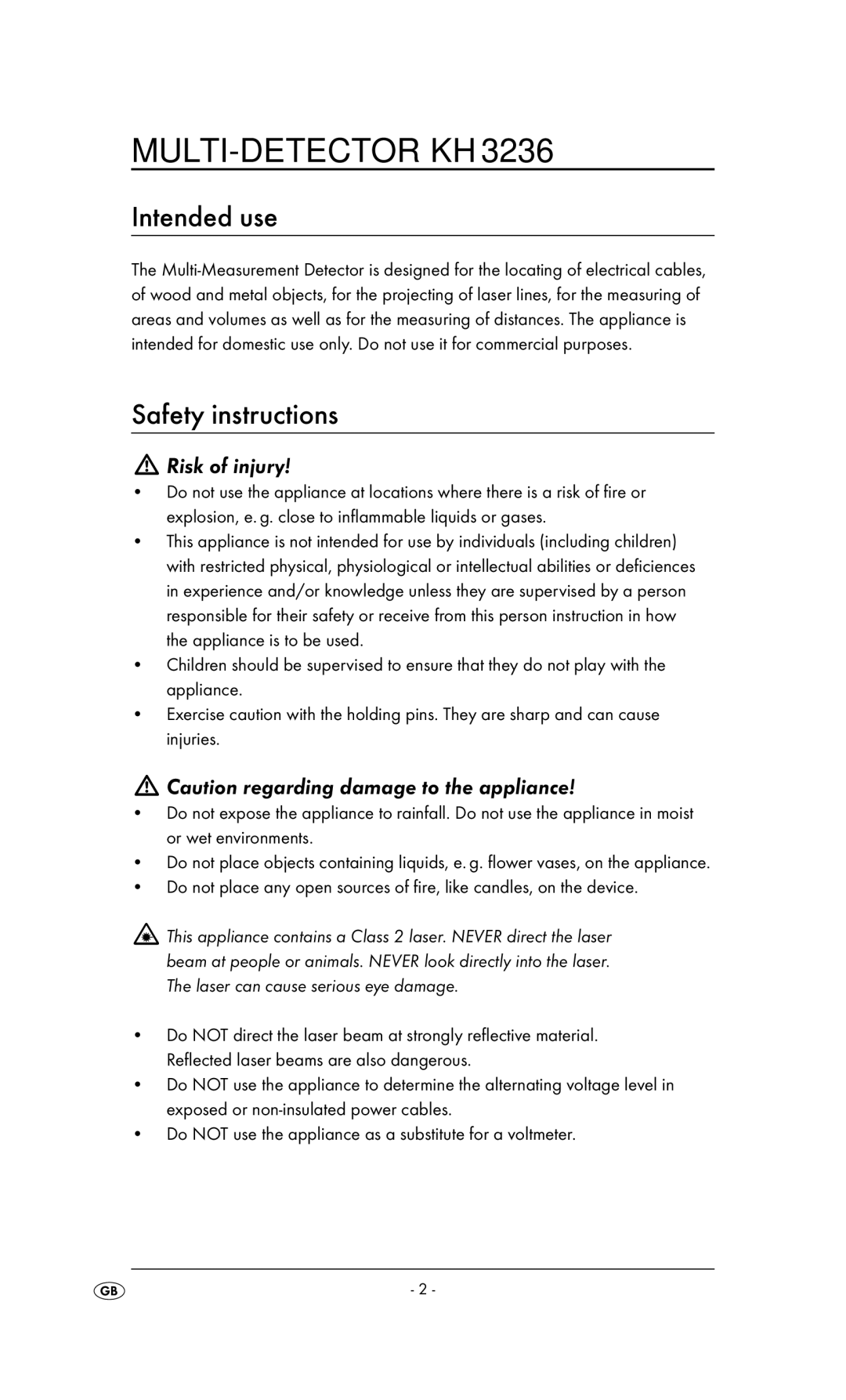 Kompernass KH 3236 manual Intended use, Safety instructions, Risk of injury 