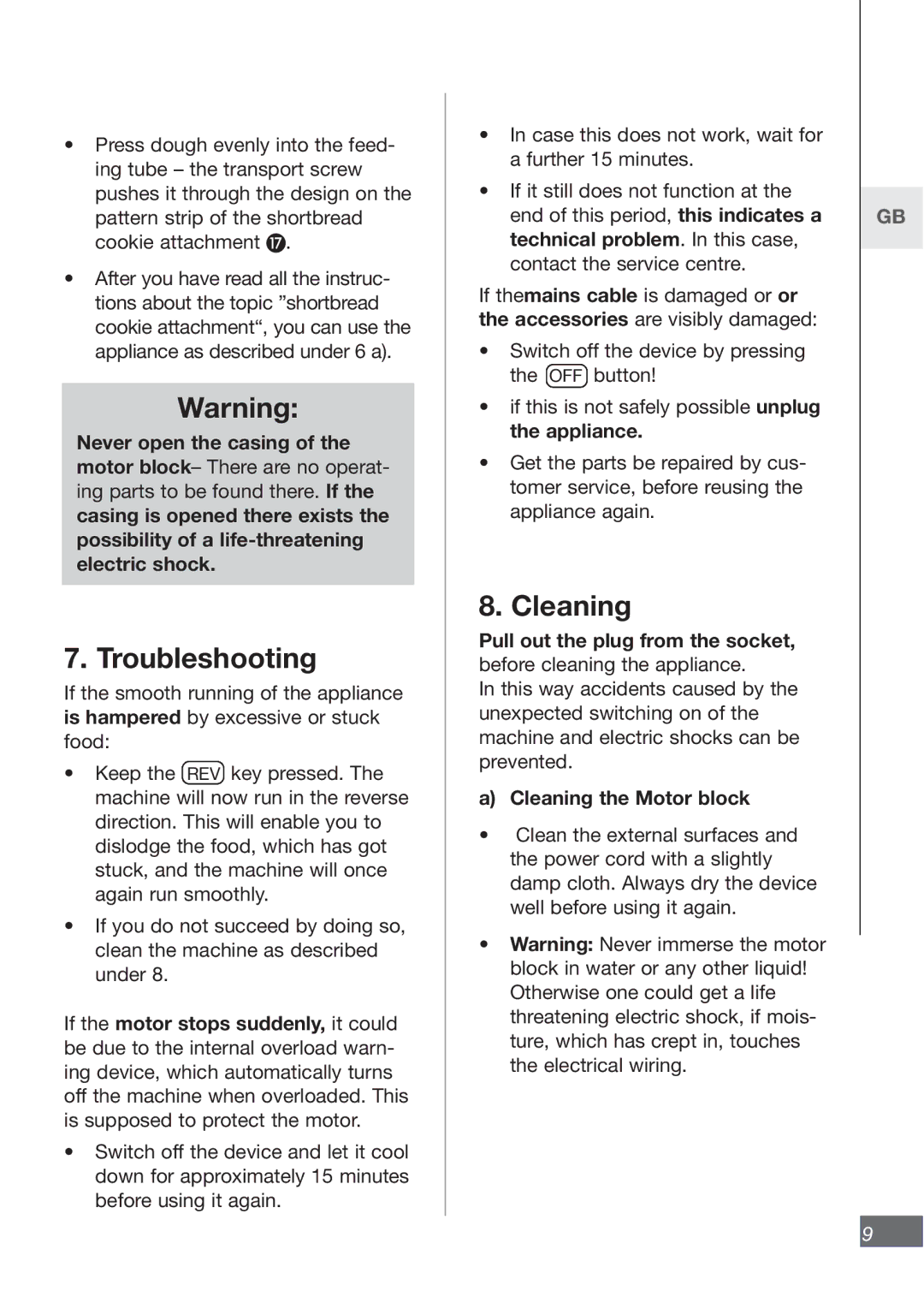 Kompernass KH 3460 manual Troubleshooting, Cleaning 