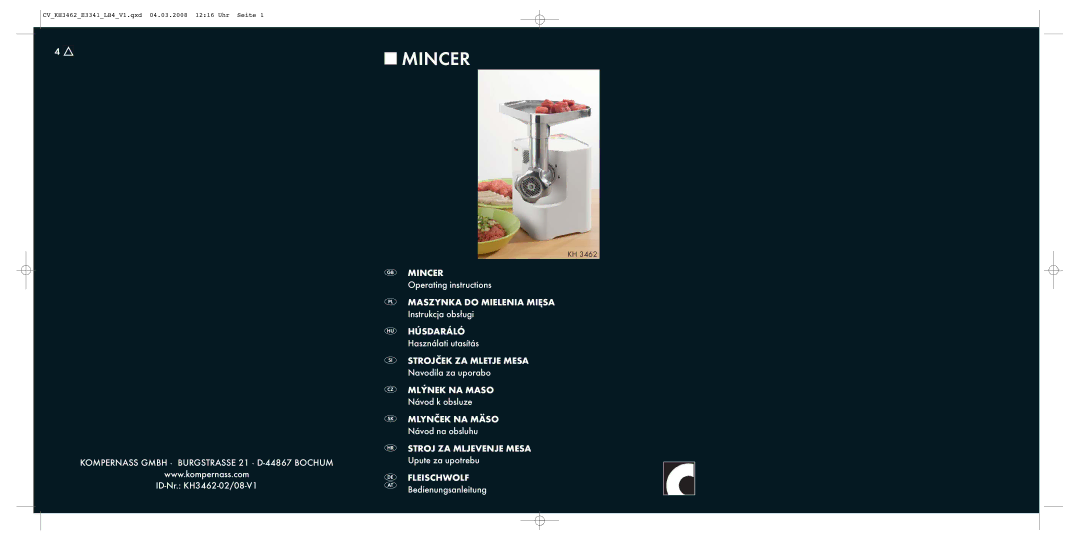 Kompernass KH 3462 operating instructions Mincer 