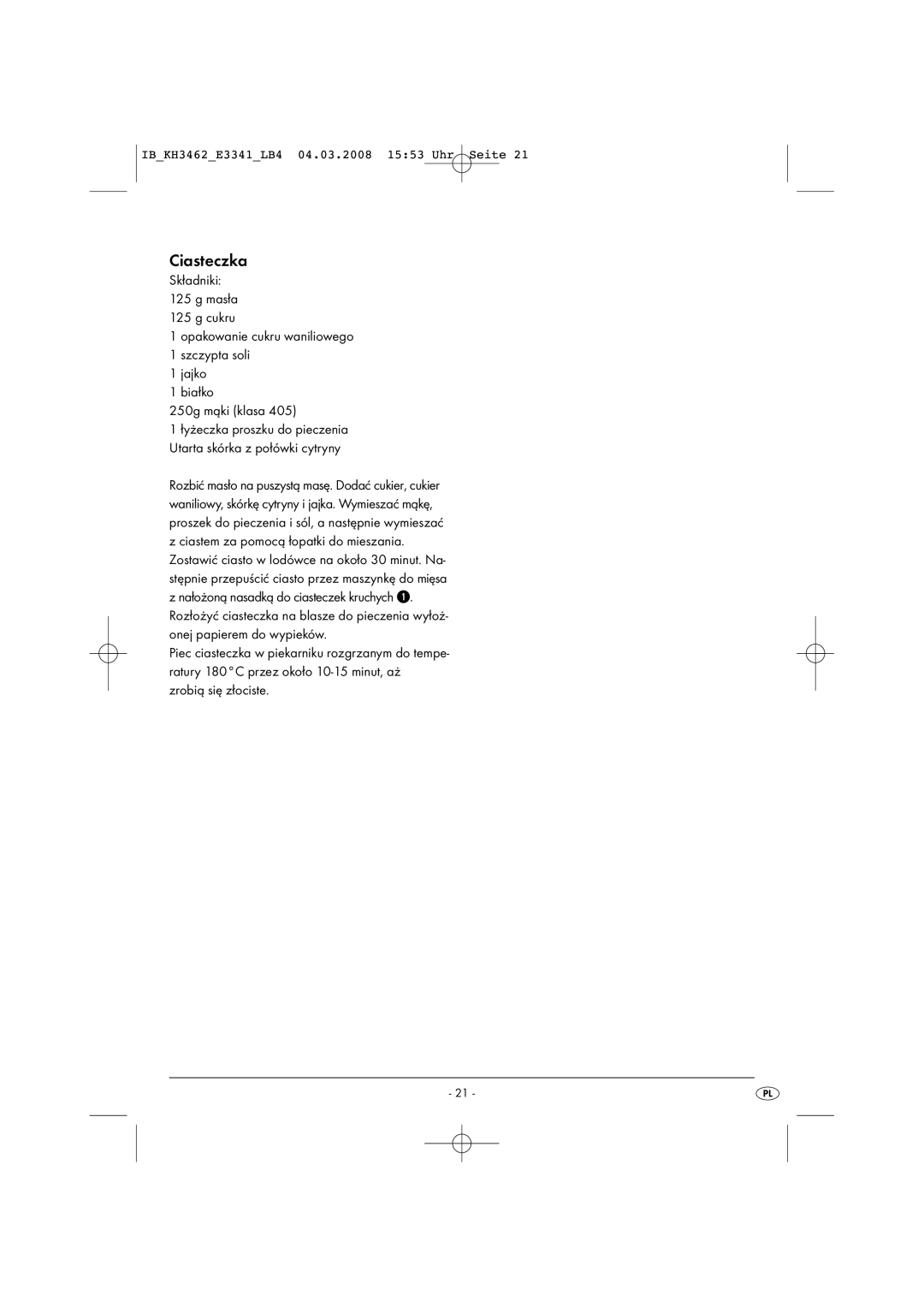 Kompernass KH 3462 operating instructions Ciasteczka 