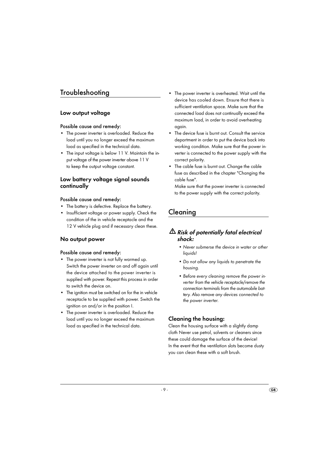 Kompernass KH 3900 manual Troubleshooting, Cleaning 