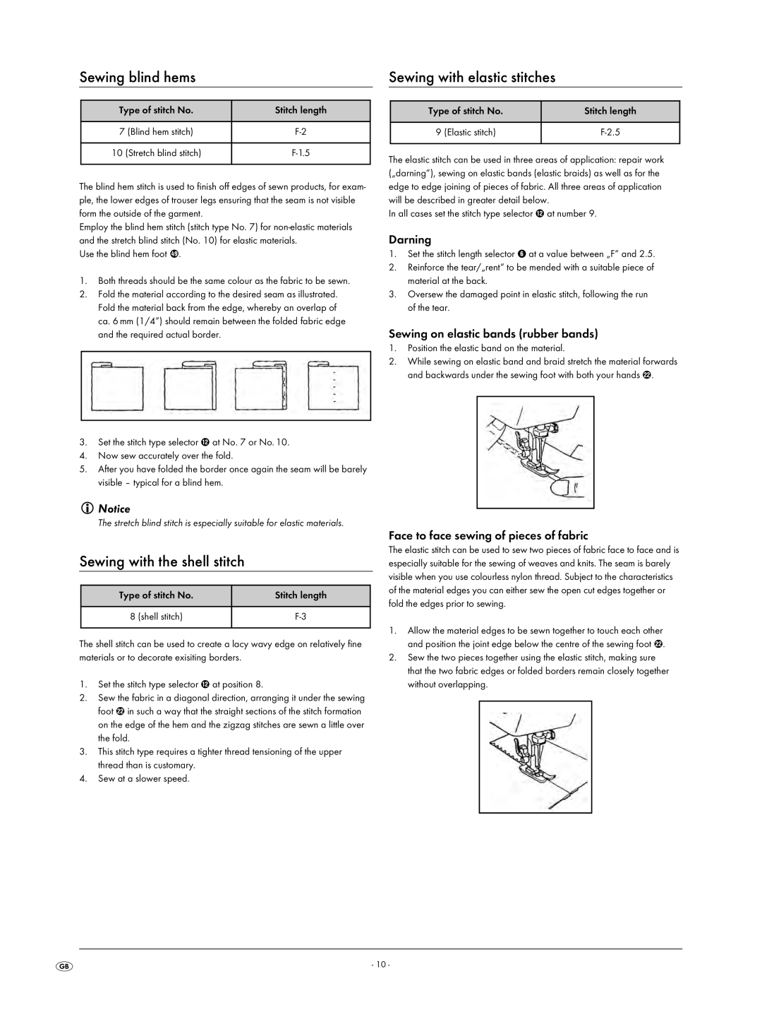 Kompernass KH 4001 manual Sewing blind hems Sewing with elastic stitches, Sewing with the shell stitch 