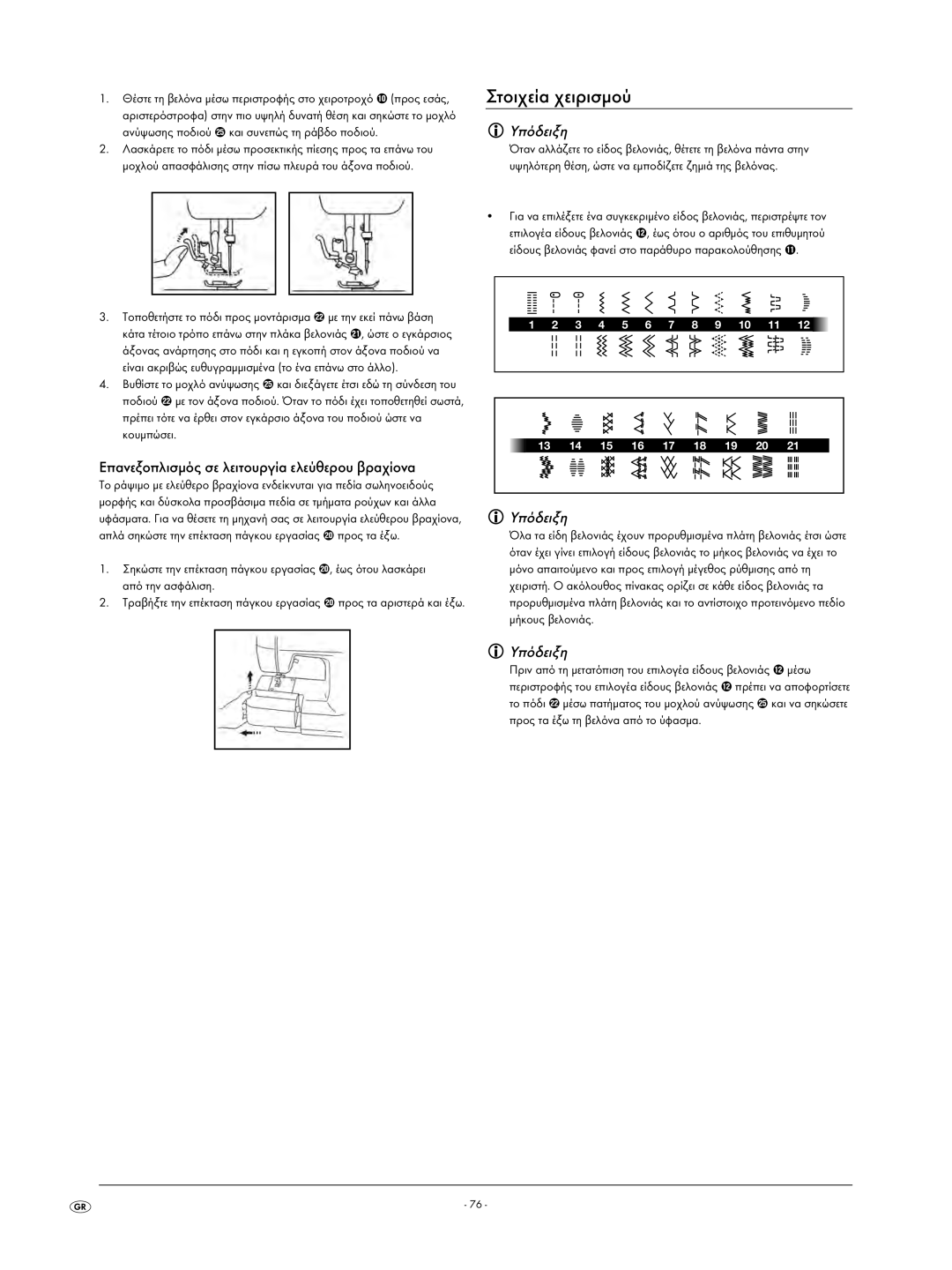 Kompernass KH 4001 manual Στοιχεία χειρισμού, Υπόδειξη, Επανεξοπλισμός σε λειτουργία ελεύθερου βραχίονα 