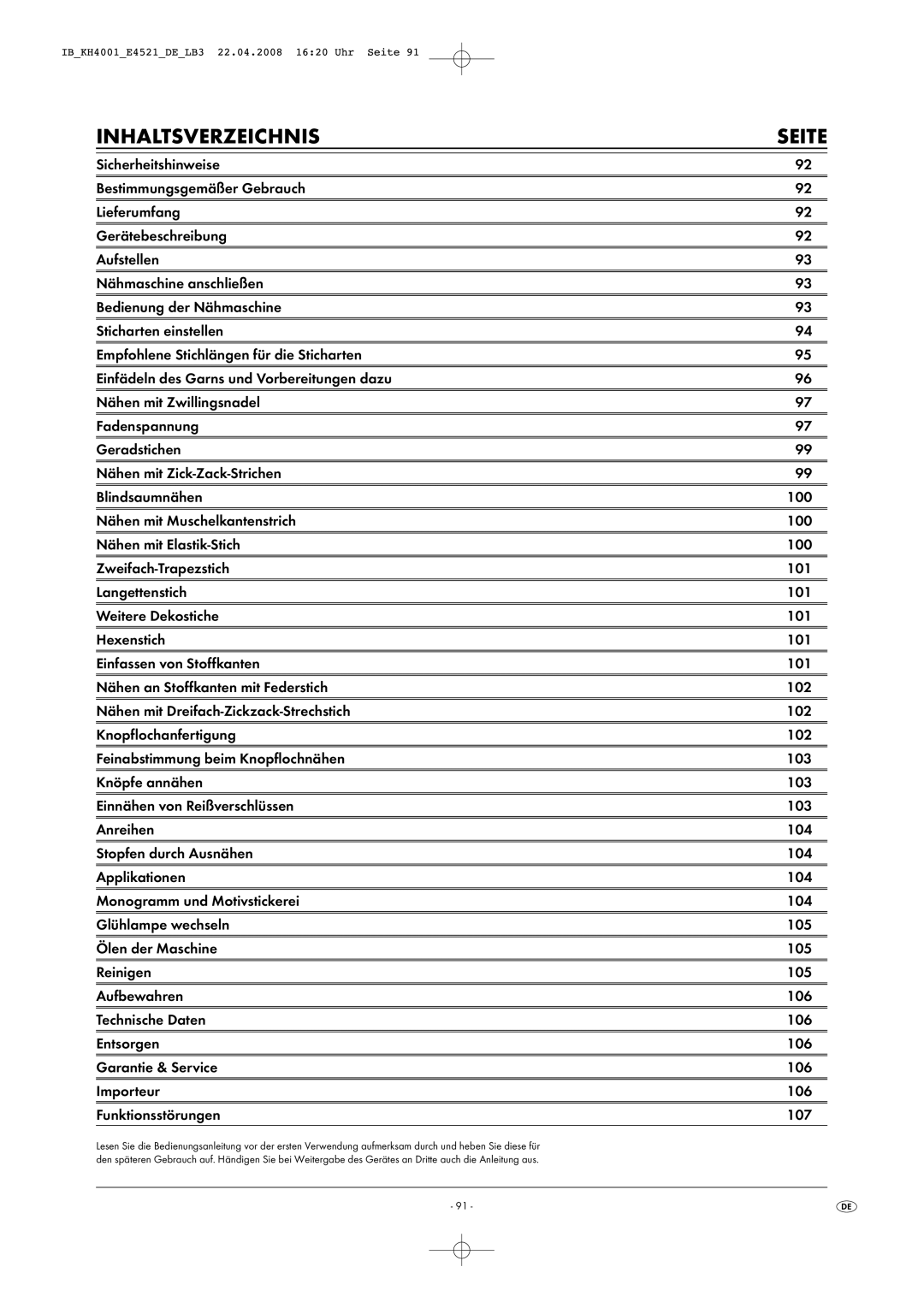 Kompernass KH 4001 manual Inhaltsverzeichnis Seite 