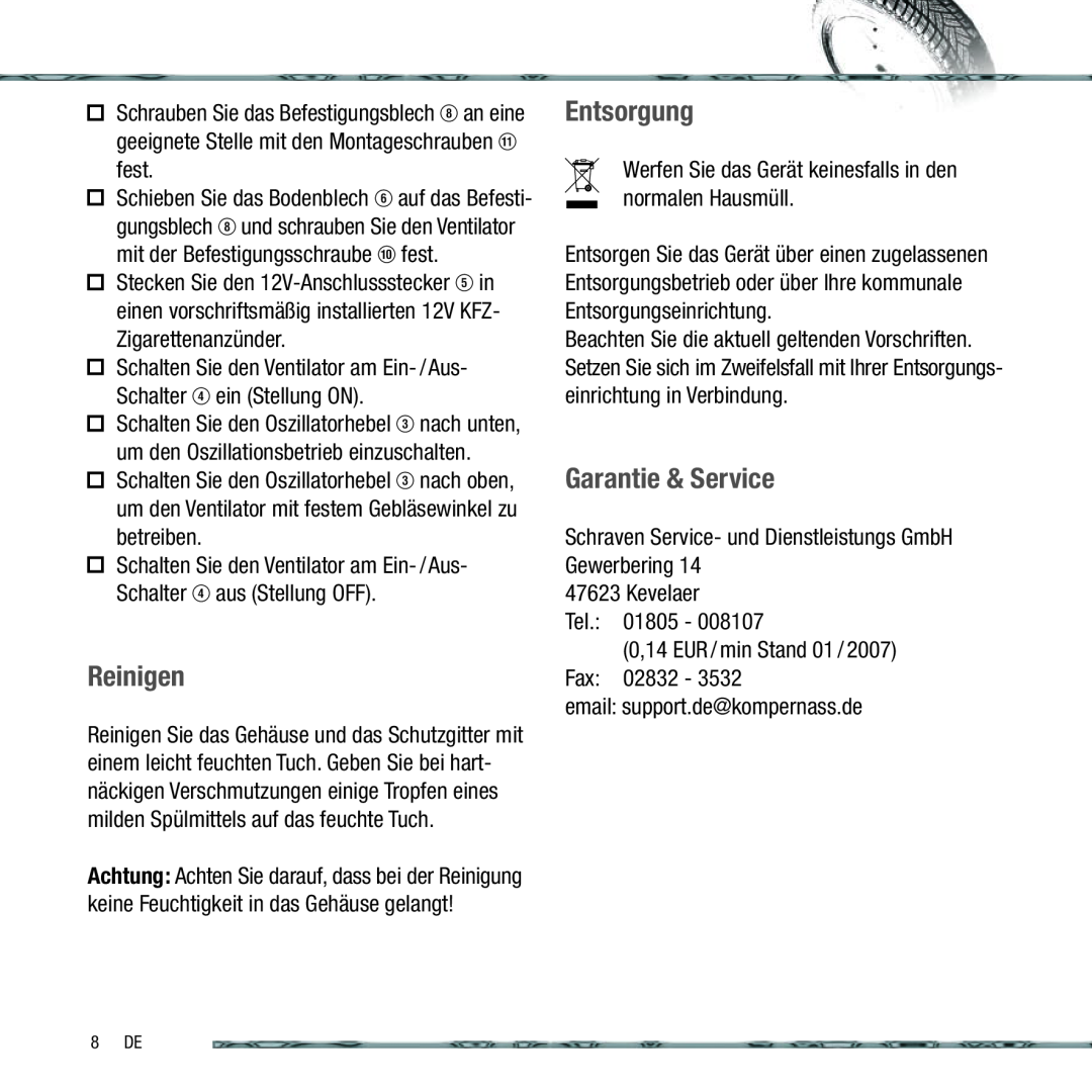 Kompernass KH 4035 manual Reinigen, Entsorgung, Garantie & Service, Kevelaer Tel, 0,14 EUR / min Stand 01 / 2007 Fax 