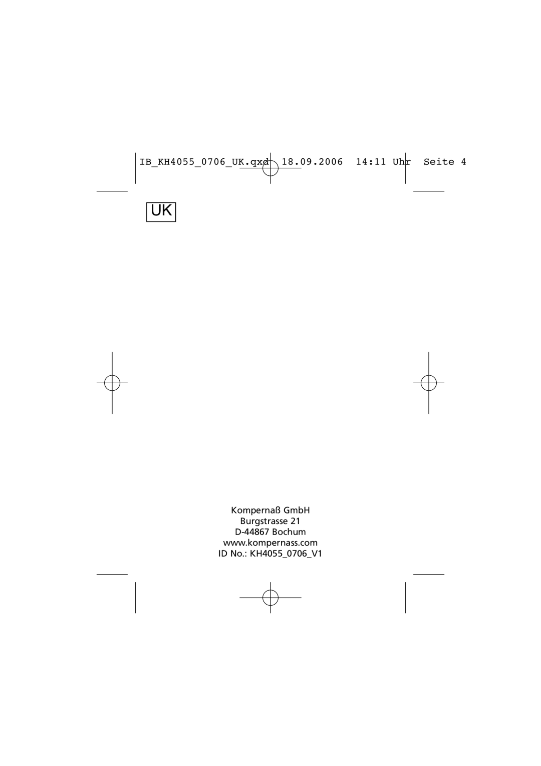 Kompernass KH 4055 manual Kompernaß GmbH Burgstrasse Bochum ID No. KH40550706V1 