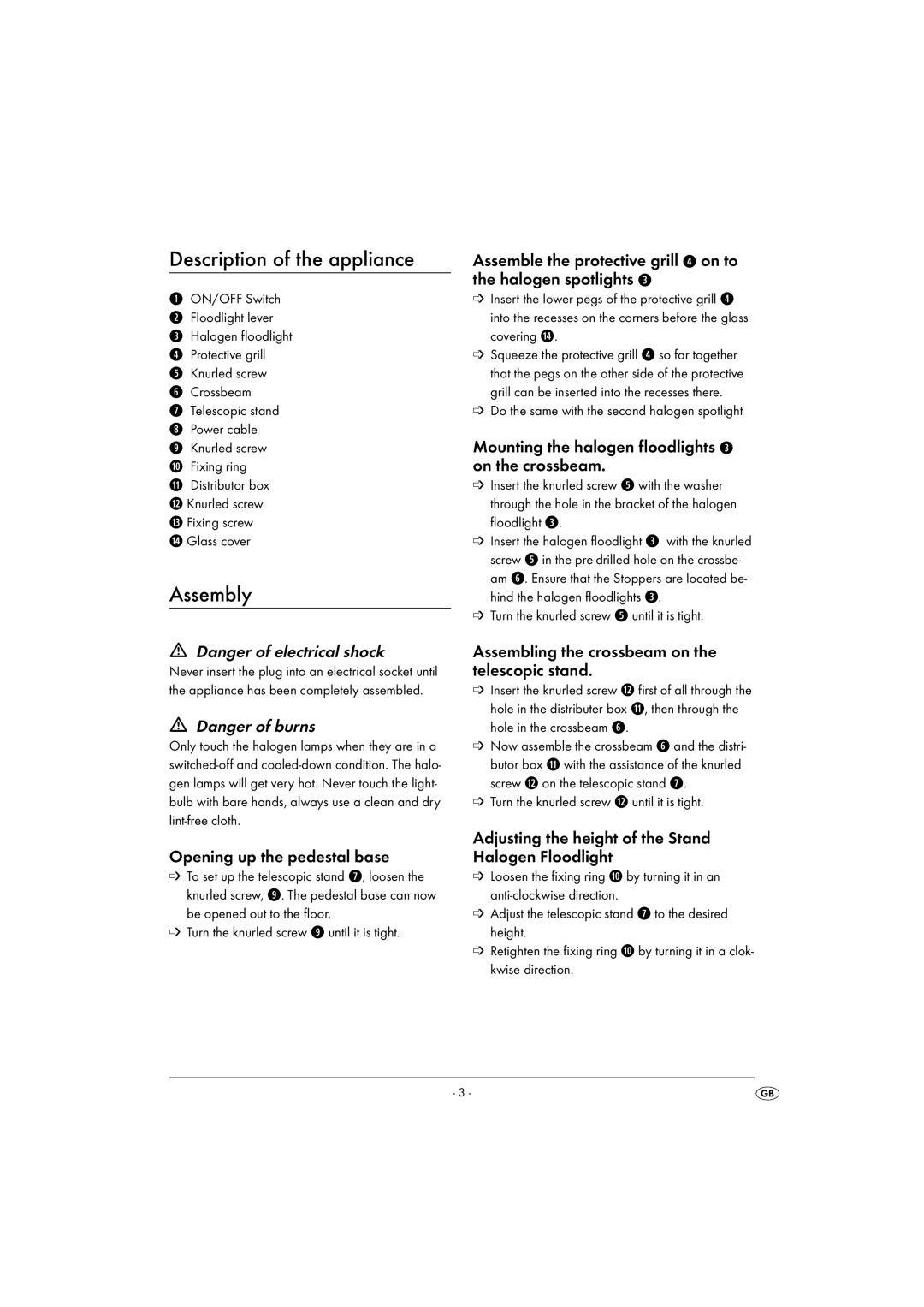 Kompernass KH 4077 manual Description of the appliance, Assembly 