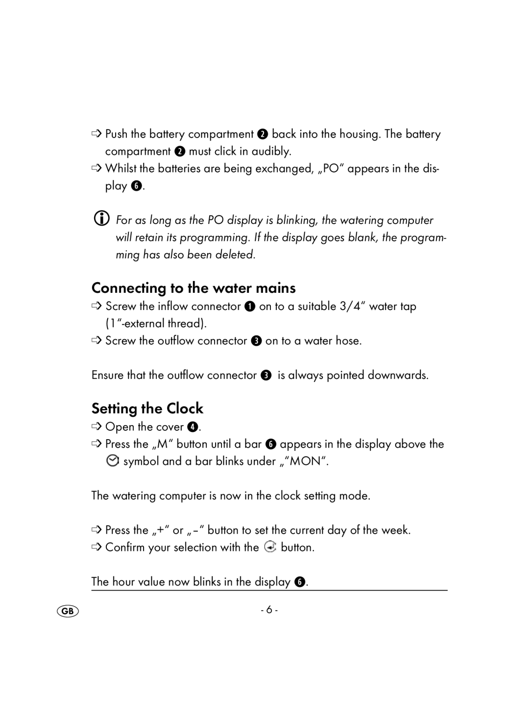 Kompernass KH 4083 manual Connecting to the water mains, Setting the Clock 