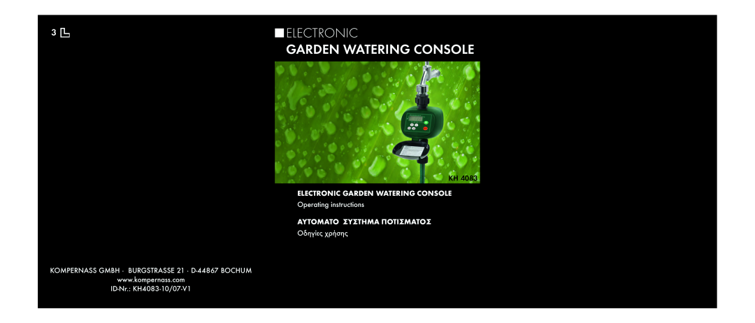 Kompernass KH 4083 manual Electronic Garden Watering Console, Operating instructions 