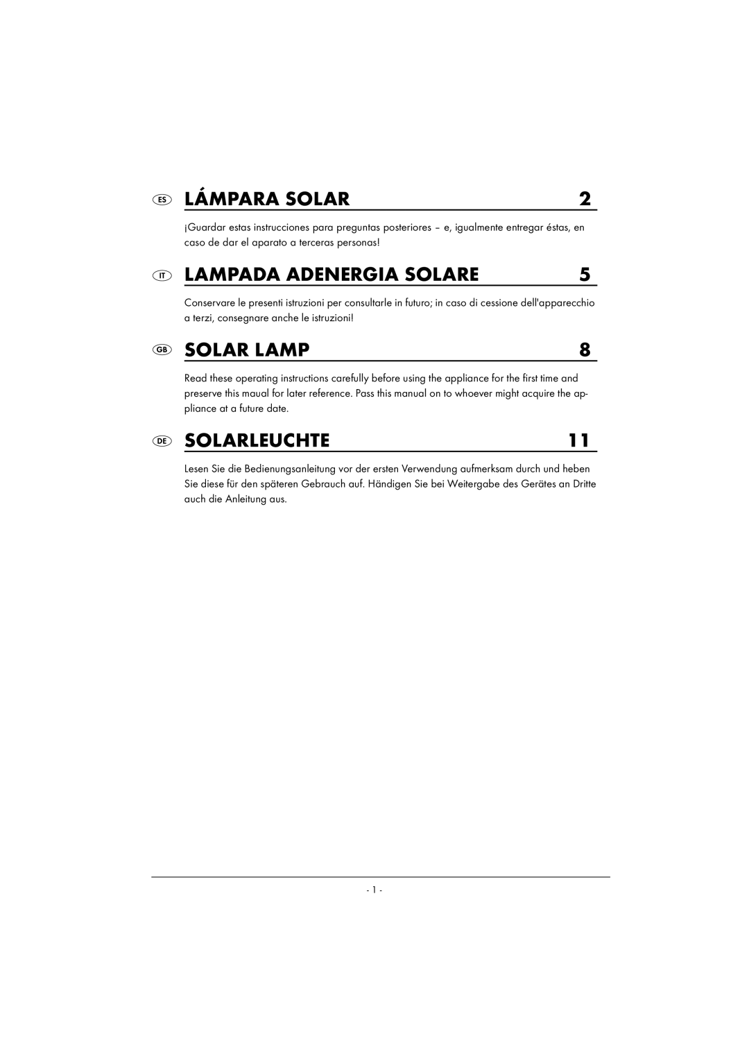 Kompernass KH 4102 manual Lámpara Solar, Lampada Adenergia Solare, Solar Lamp, Solarleuchte 