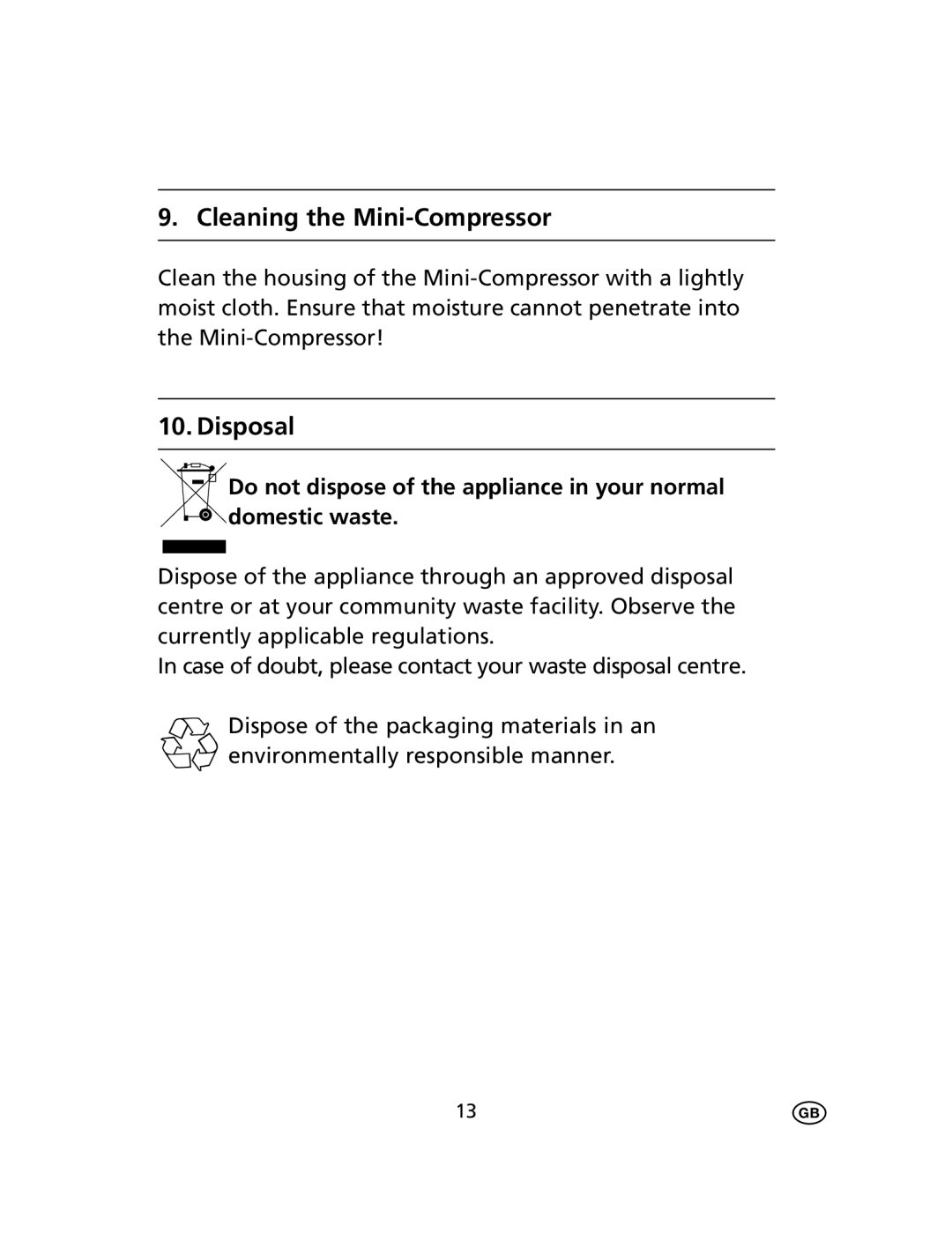 Kompernass KH 4106 manual Cleaning the Mini-Compressor 