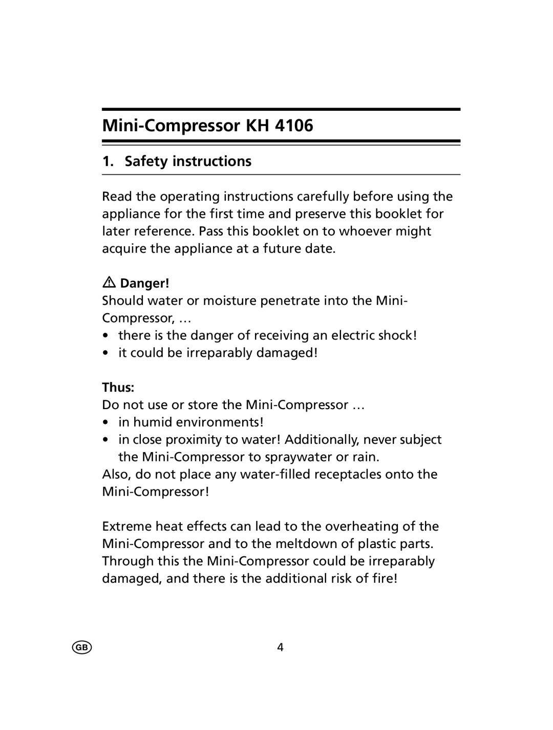 Kompernass KH 4106 manual Mini-Compressor KH 