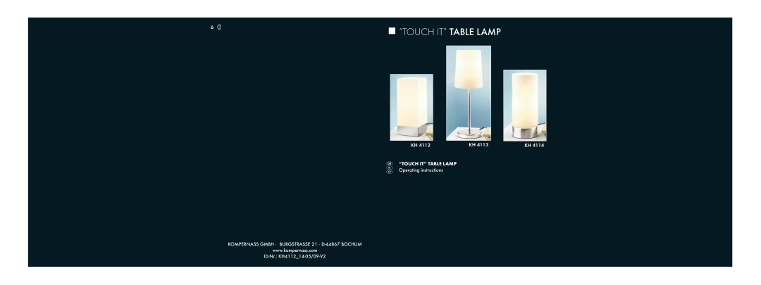 Kompernass KH 4113, KH 4112 operating instructions “Touch It” Table Lamp, “TOUCH IT” TABLE LAMP Operating instructions 