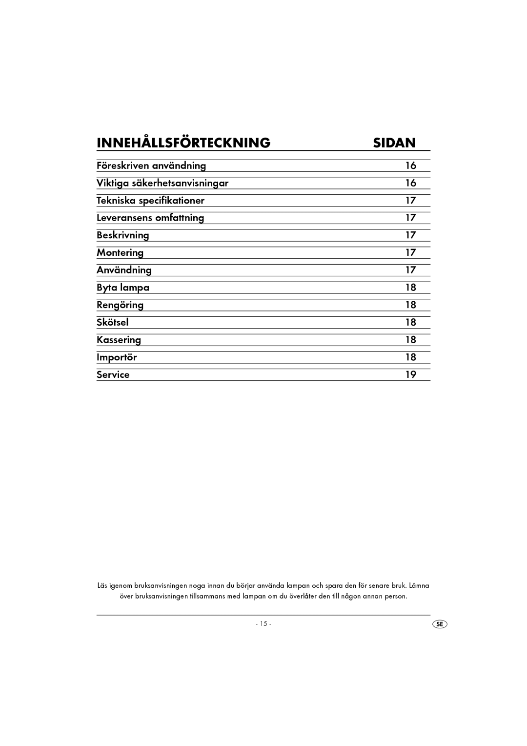 Kompernass KH 4164 operating instructions Innehållsförteckning Sidan 